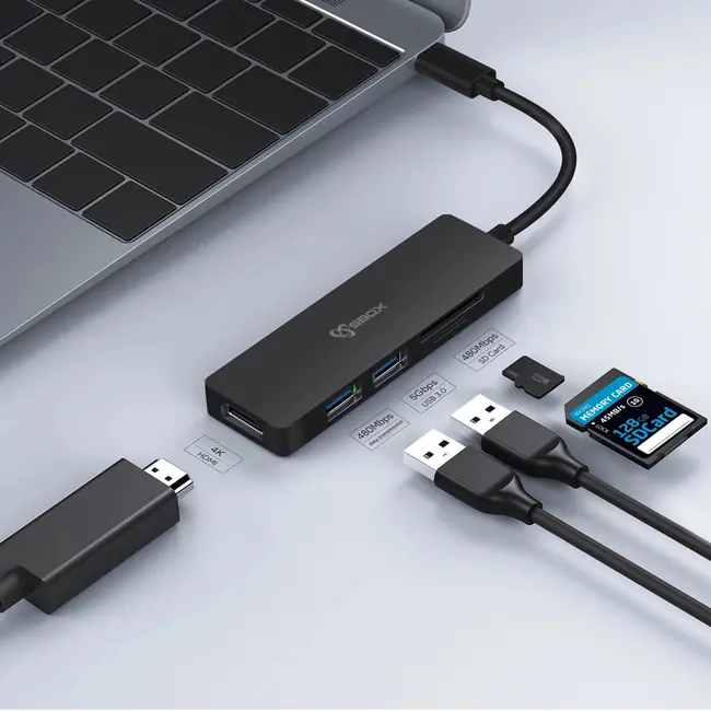 ADAPTER SBOX USB TYPE-C->HDMI/USB-3.0/SD+TF - 5u1 - TCA-51