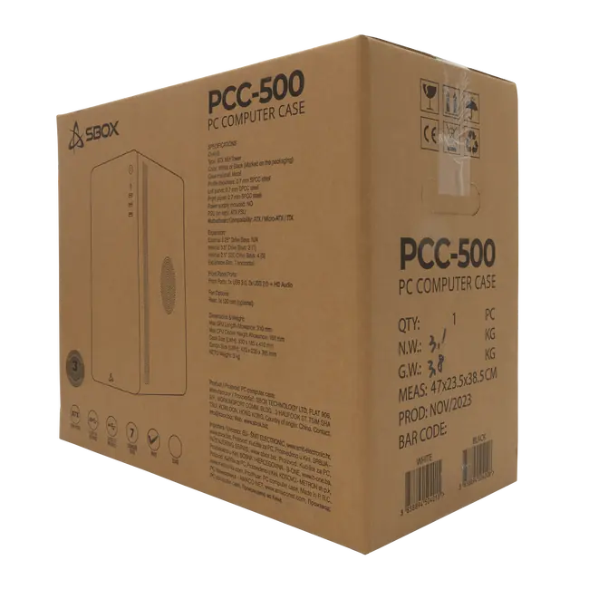 SBOX PCC-500W ATX PC Case - White
