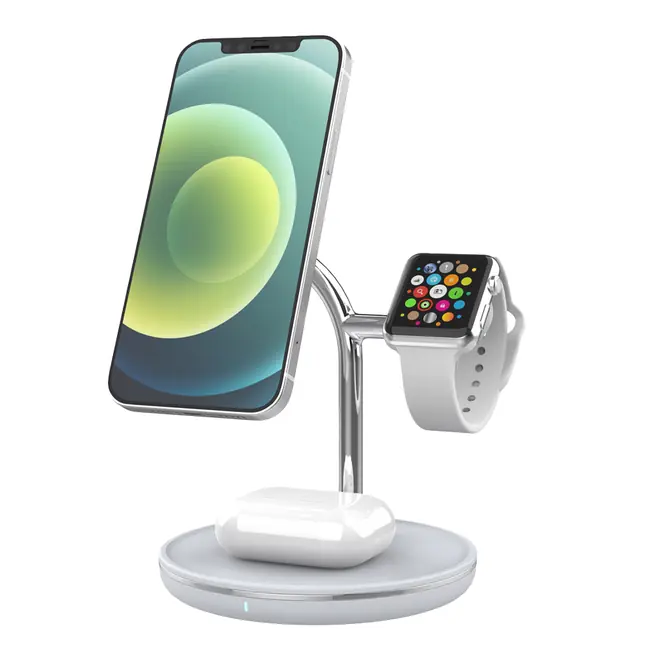 TELLUR 3-IN-1 MAGSAFE CERTIFIED WIRELESS DESK CHARGER, 15W, WATCH 2.5W, TWS 5W, WHITE