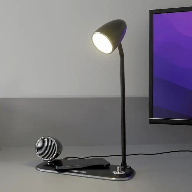 TELLUR NOSTALGIA WIRELESS DESK CHARGER 15W, BLUETOOTH SPEAKER 5W, DESK LAMP, BLACK
