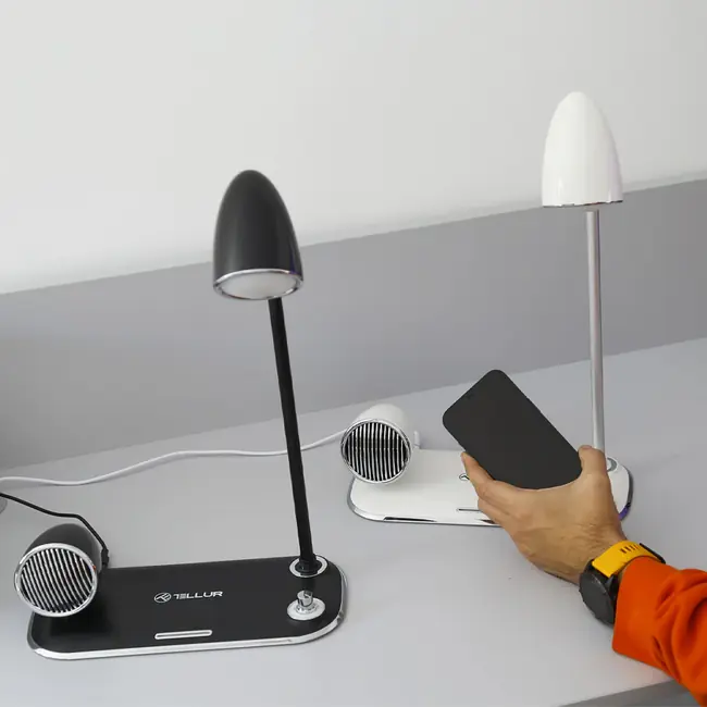 TELLUR NOSTALGIA WIRELESS DESK CHARGER 15W, BLUETOOTH SPEAKER 5W, DESK LAMP, BLACK