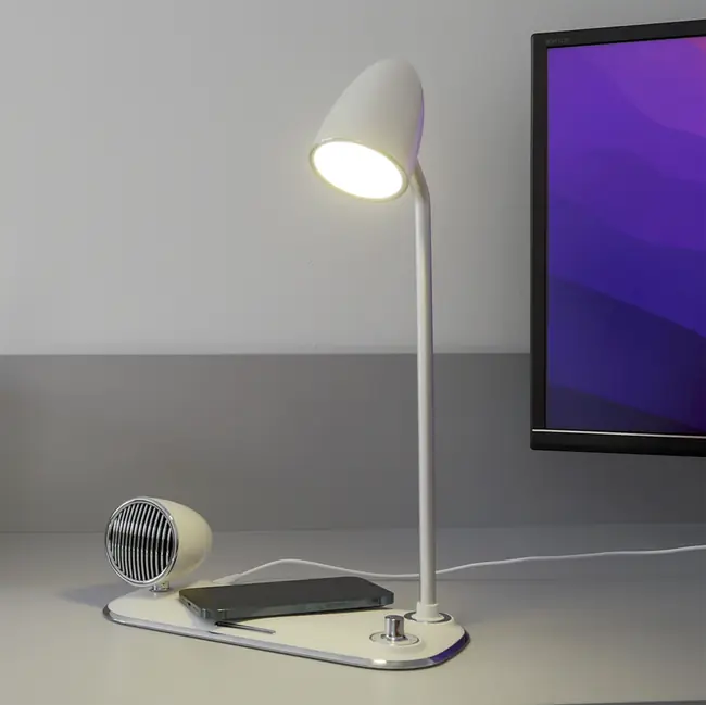 TELLUR NOSTALGIA WIRELESS DESK CHARGER 15W, BLUETOOTH SPEAKER 5W, DESK LAMP, WHITE