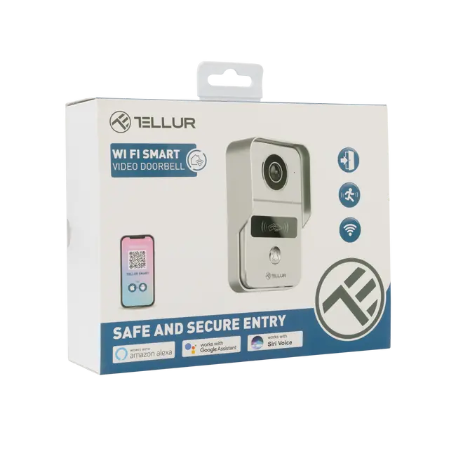 TELLUR SMART WIFI VIDEO DOORBELL. 1080P, UNLOCK FUNCTION, INDOOR CHIME, GREY