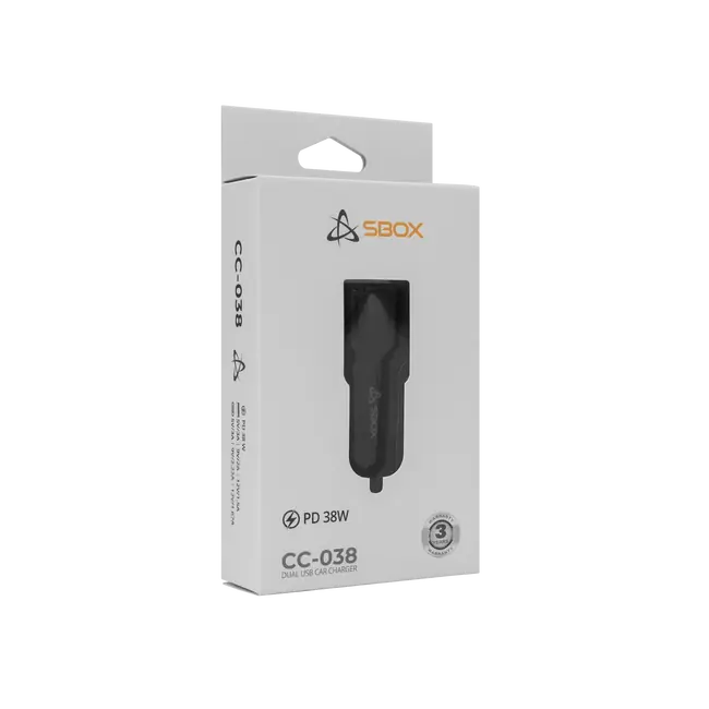 USB AUTO PUNJAC SBOX CC-038 / 2 ULAZA - 38 W Crni