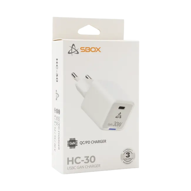 USB KUĆNI PUNJAČ SBOX HC-30 / Type-C 30W GAN