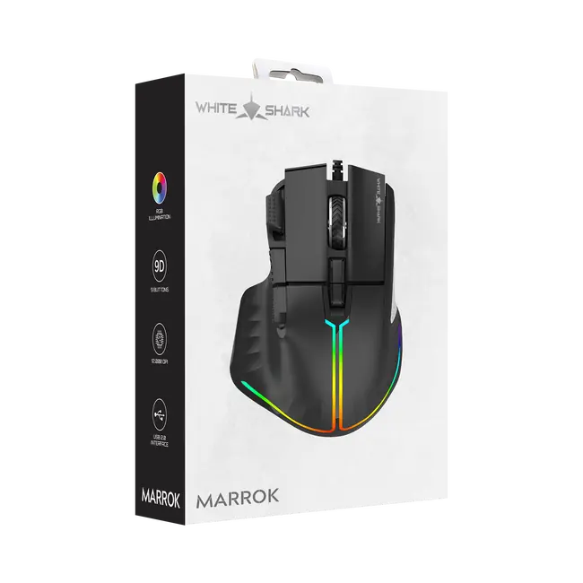 White Shark MIŠ GM-9006 MARROK Crni RGB / 12.000 dpi