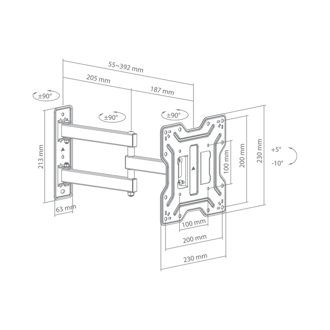 SBOX LCD-423 Full-Motion Wall TV Mount - 23-43" / 30 kg / 200x200