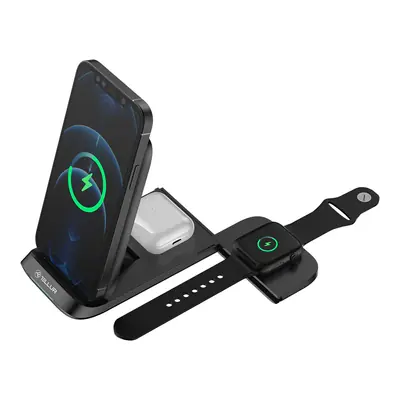 TELLUR 3-IN-1 QI WIRELESS DESK CHARGER, 15W, QI CERTIFIED, FOLDABLE, BLACK